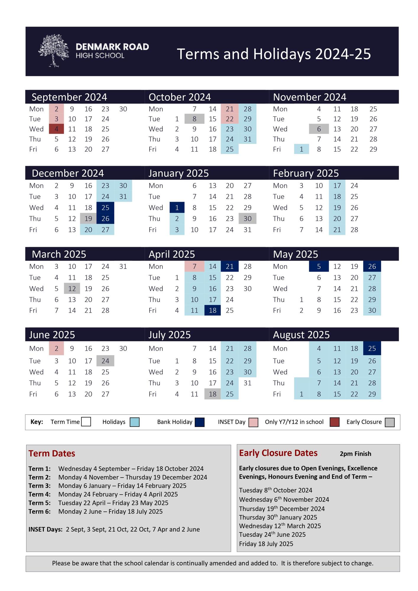 Term Dates Denmark Road High School